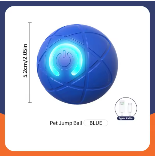 Pelota interactiva recargable para perros — movimiento automático azul