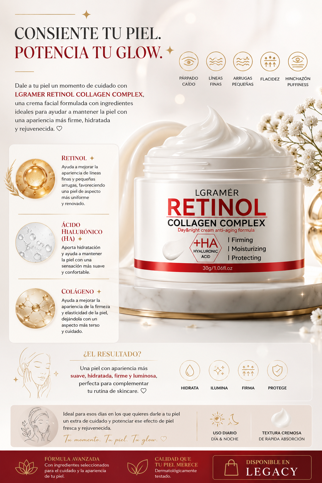 Crema Facial Retinol & Colágeno — Reafirmante Antiedad Hidratante