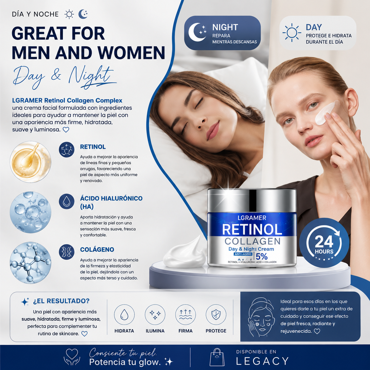 LGRAMER Retinol Collagen Complex — Crema Facial Antiedad Día & Noche