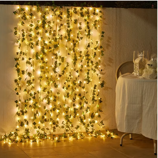 Guirnalda de luces decorativa con hojas de hiedra para Navidad