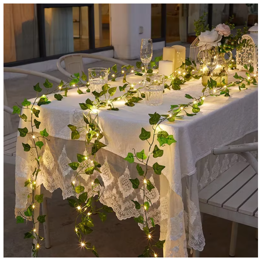 Guirnalda de luces decorativa con hojas de hiedra para Navidad