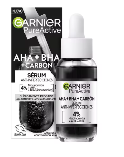 Garnier Pure Active Sérum Anti-Imperfecciones — Niacinamida 4%, AHA & BHA 30ml