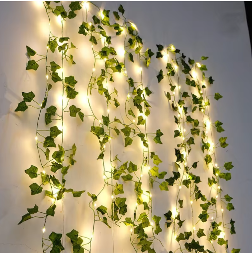 Guirnalda de luces decorativa con hojas de hiedra para Navidad